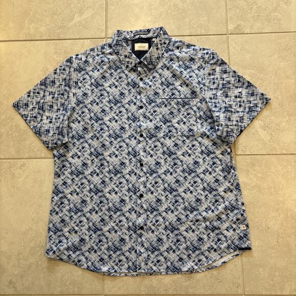 7 Diamonds Shirt Mens Sz XXL 4 Way Stretch Blue Abstract Short Sleeve Button Up - Picture 1 of 9